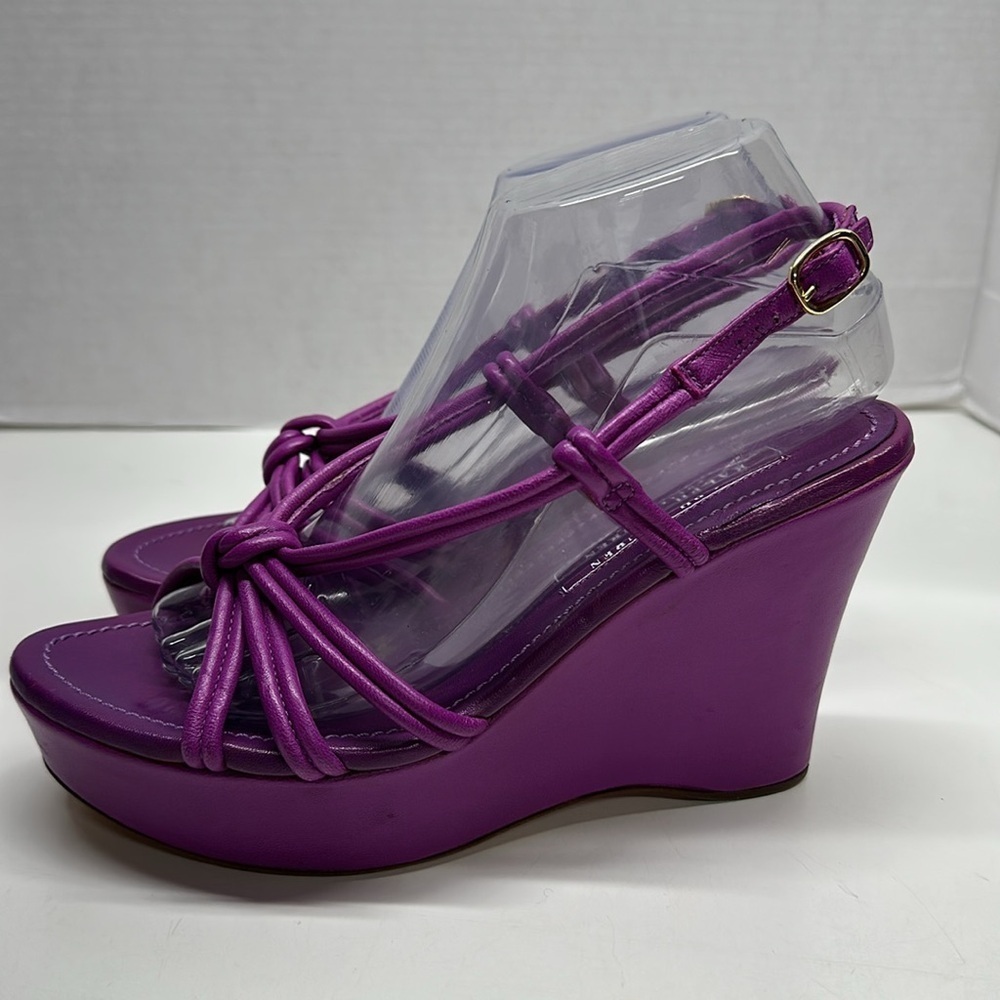 Ralph Lauren Collection Italy Amberley High Heel Platform Wedge Leather Purple 9 - Picture 4 of 9